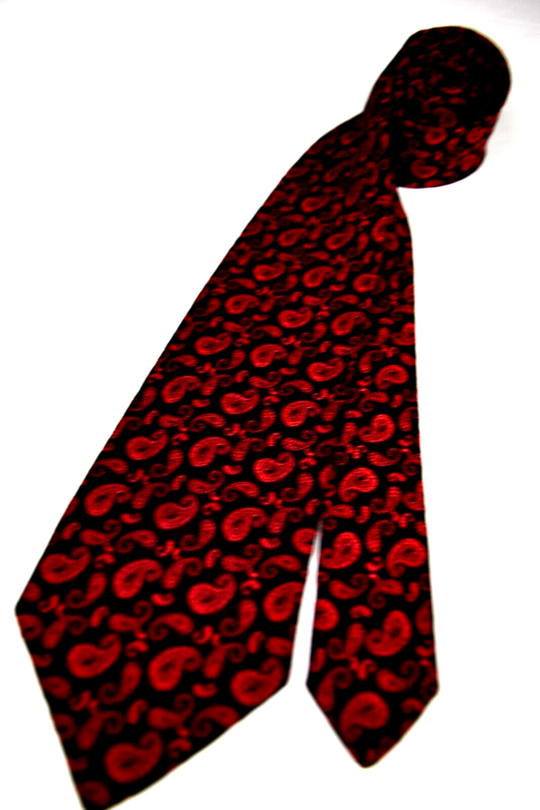 Neck Tie VTG 60s 70s Red Paisley on Black Acetate Tie 57″ x 3.75″ superb