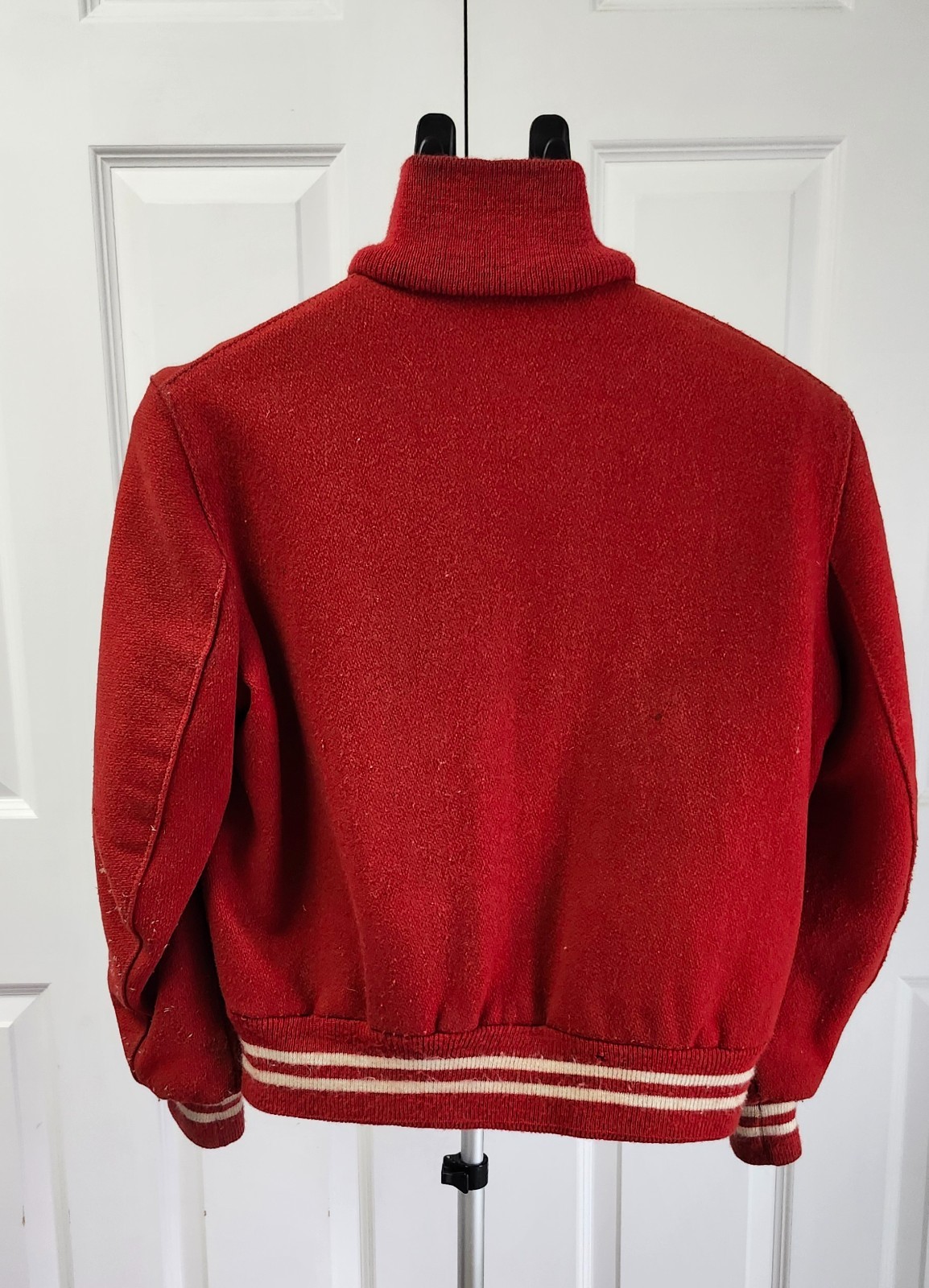 Vintage Delong 1978 Varsity Track Jacket Womens 34 Red and White Wool Snapfront