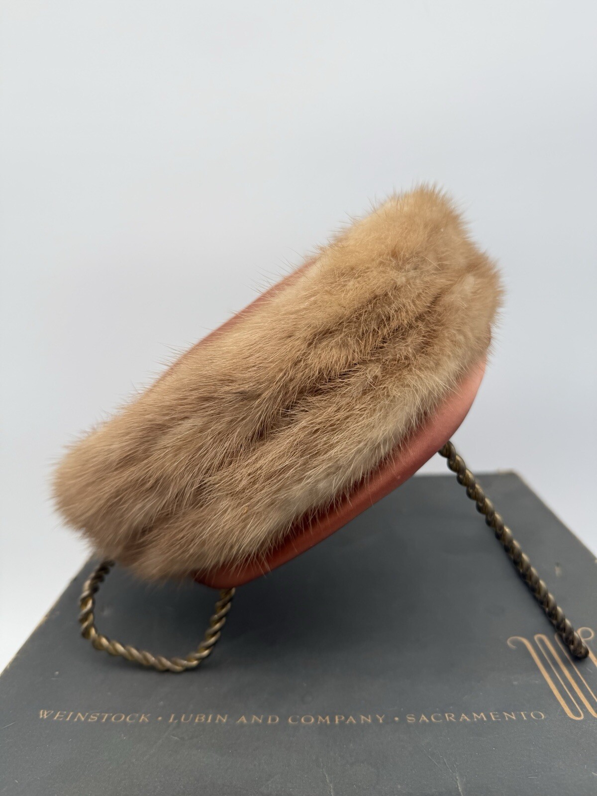 Mink Pink Pillbox Hat VTG Satin Trimmed Veeda Louisa Weinstock Lubin & Co