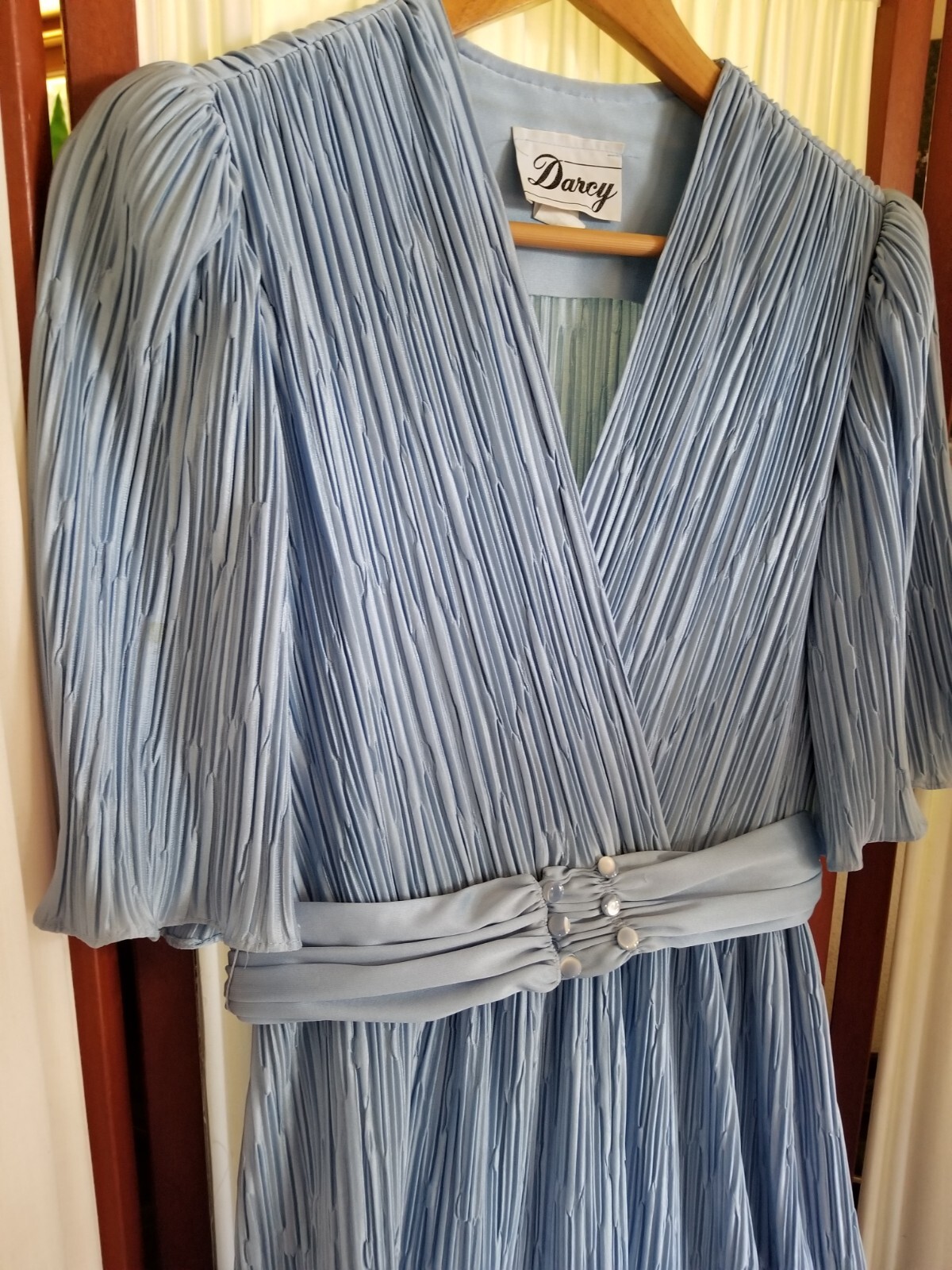 Vintage Periwinkle Sz 7/8 Darcy Pleated Dress W/ Belt Formal Cocktail Homecoming