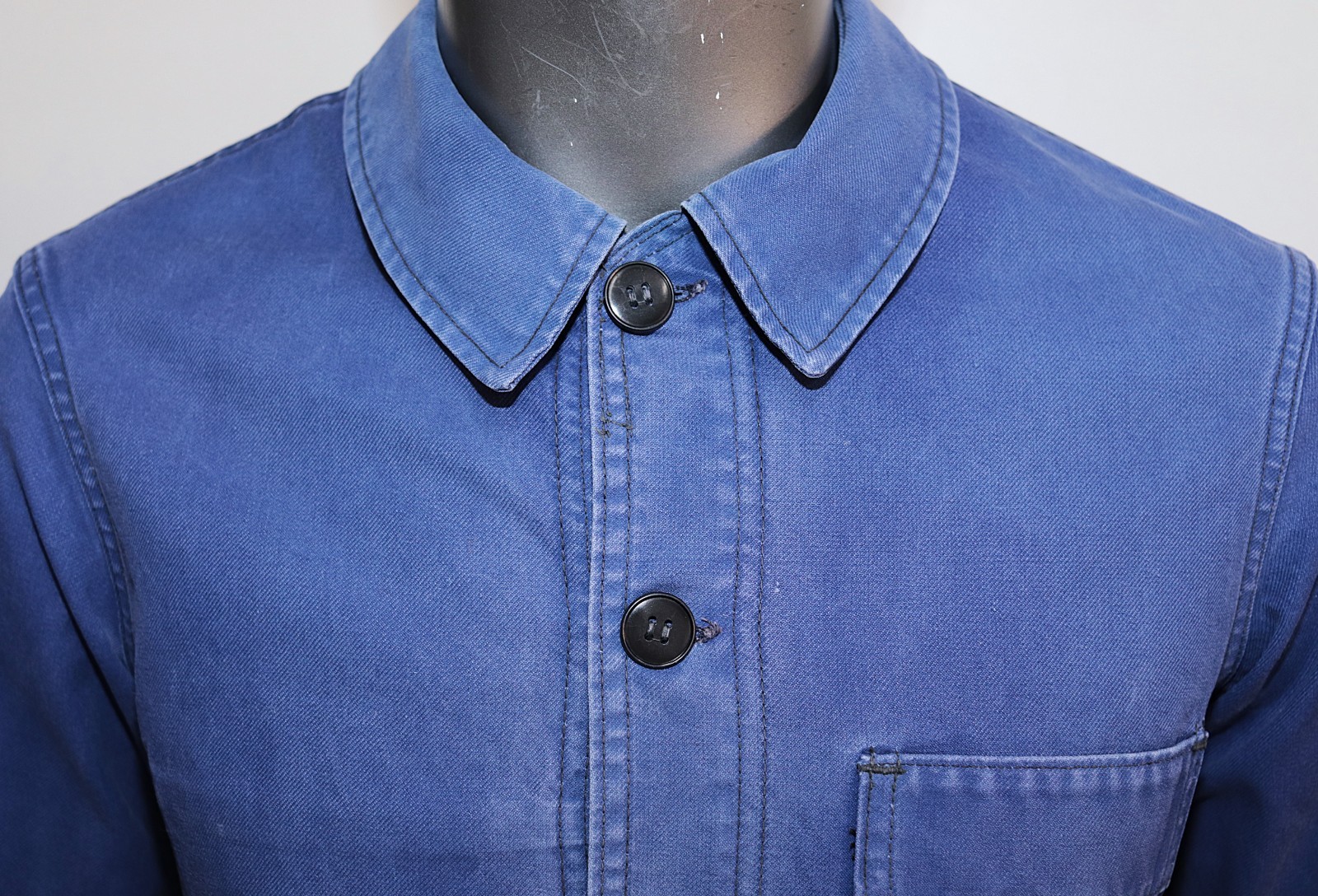 Vintage 1960s Blue Cotton Twill Work Jacket ADOLPHE LAFONT Sz S Made in France