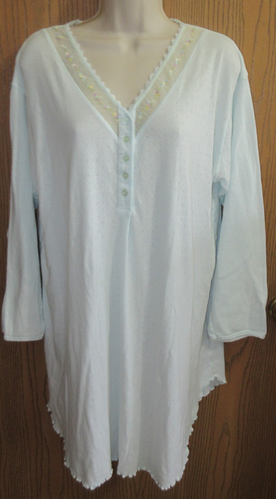 vintage ARIA Mint Green lettuce edge sleep shirt nightgown sz OSFA