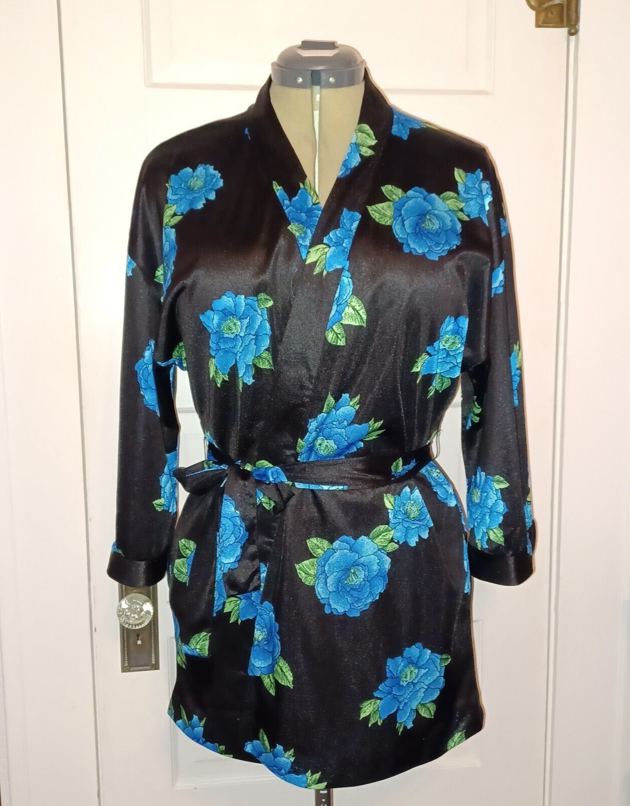 VINTAGE 1960s Floral Roxanne Bathing Suit Kimono Style Robe Sz L Union Label USA