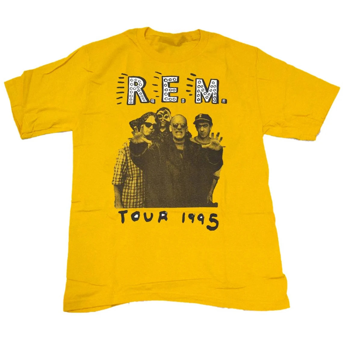 Vtg REM Band Tour Heavy Cotton Yellow All Size Unisex Classic Shirt CM063