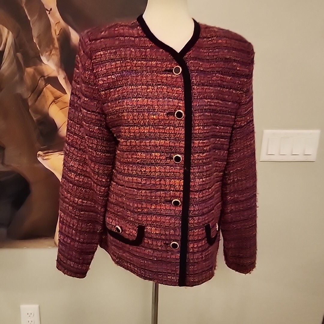 Vintage 80’s Multi-color Boucle Cardigan Sweater Jacket by Haberdashery Size 14