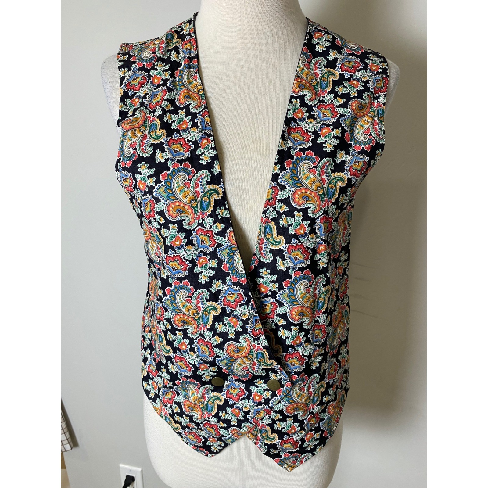 Vintage Handmade Reversible Vest Floral Paisley Navy Black Waistcoat Boho Vest