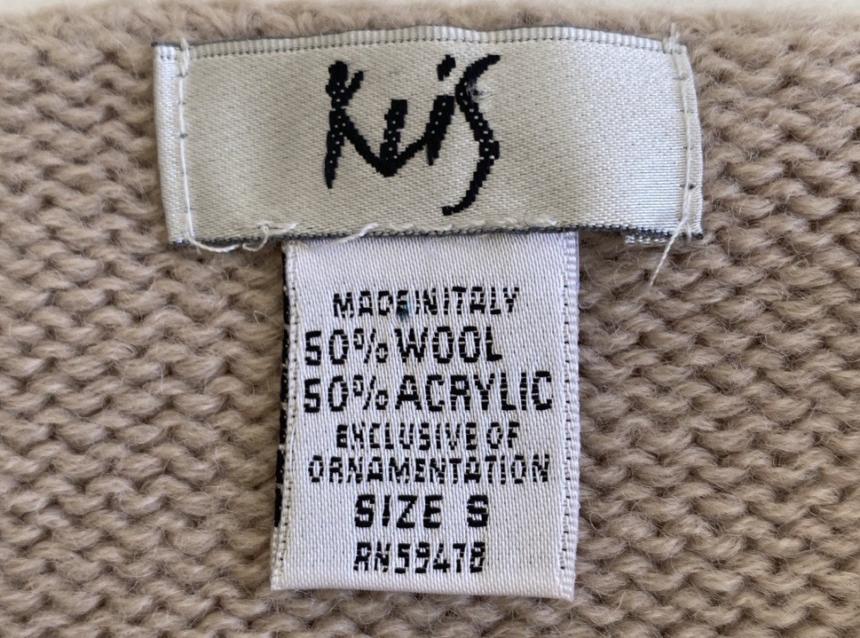 Vintage Klis Wool Blend S Sweater Taupe Flower Italy Y2K Rose
