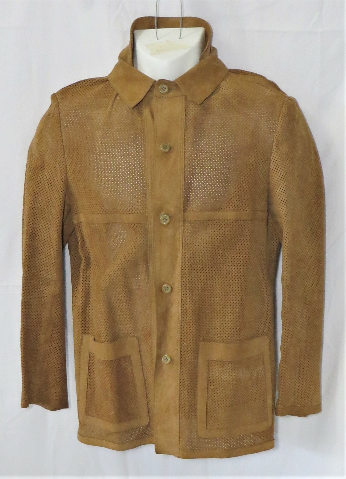 Vintage 70’s Men’s Brown Leather Mesh Jacket Coat Men’s L Made in Portugal