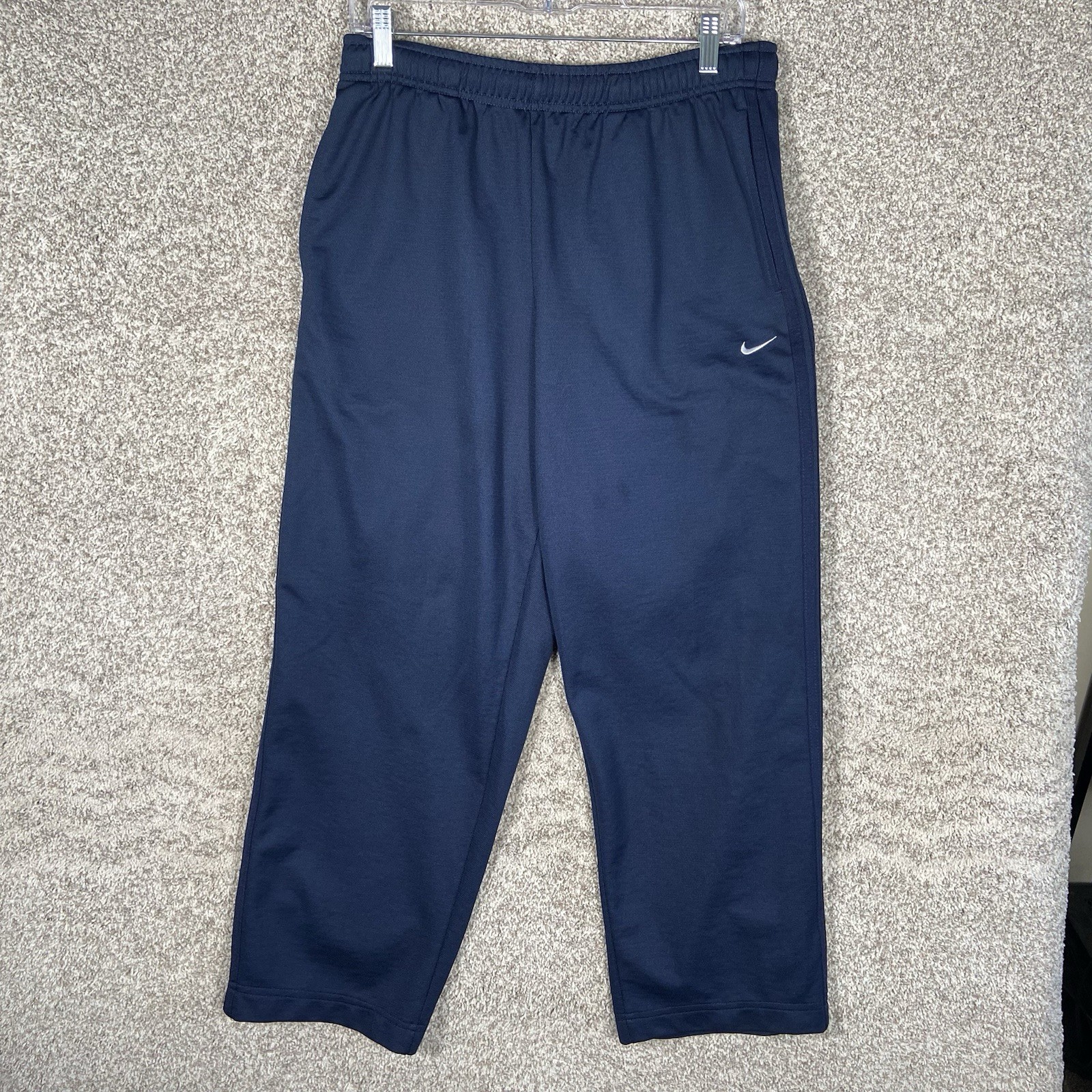 Vintage Nike Track Pants Mens Large Navy Blue Embroidered Swoosh Split Hem Y2K