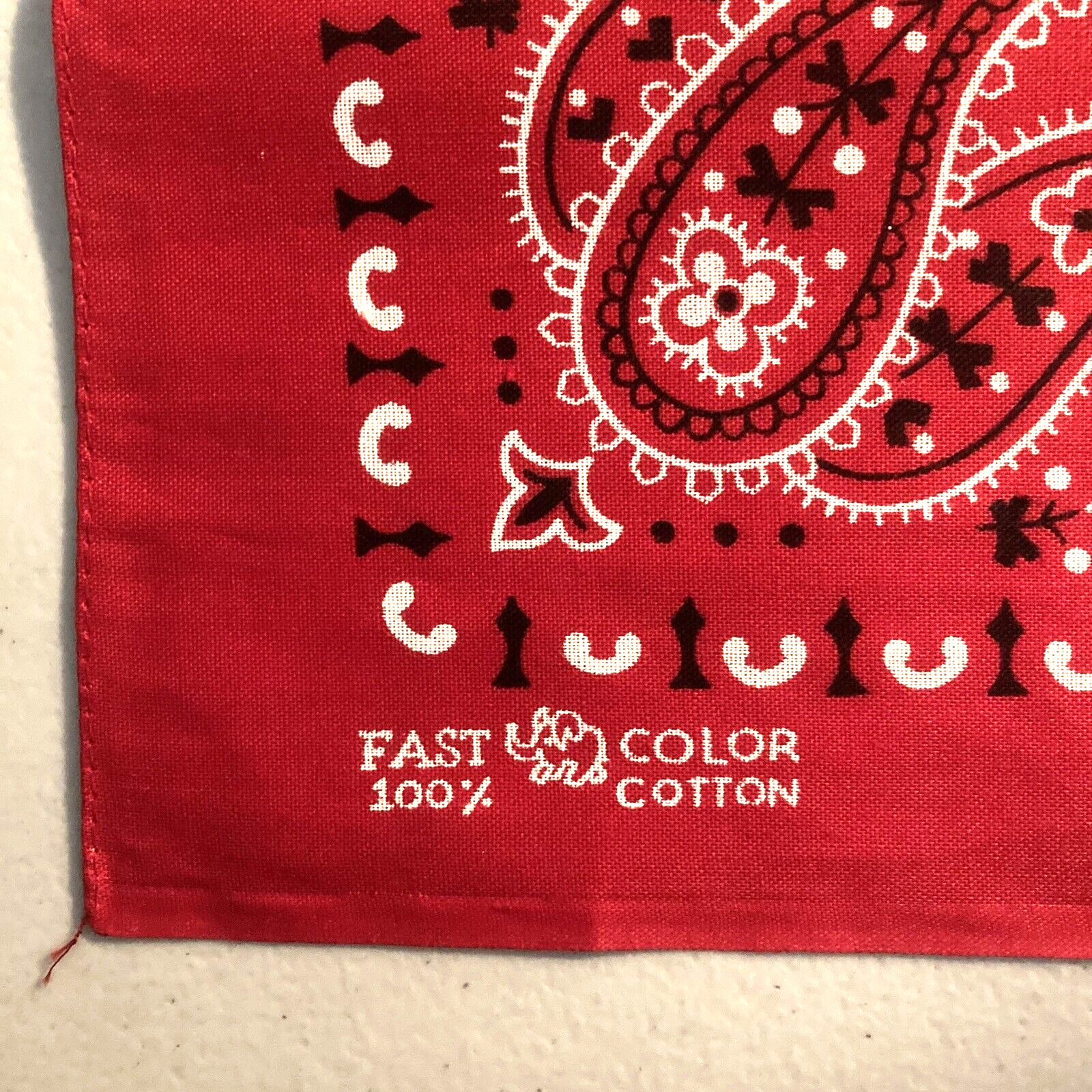 Red Bandana Elephant Trunk Up Cotton Paisley Scarf Color Fast Vintage