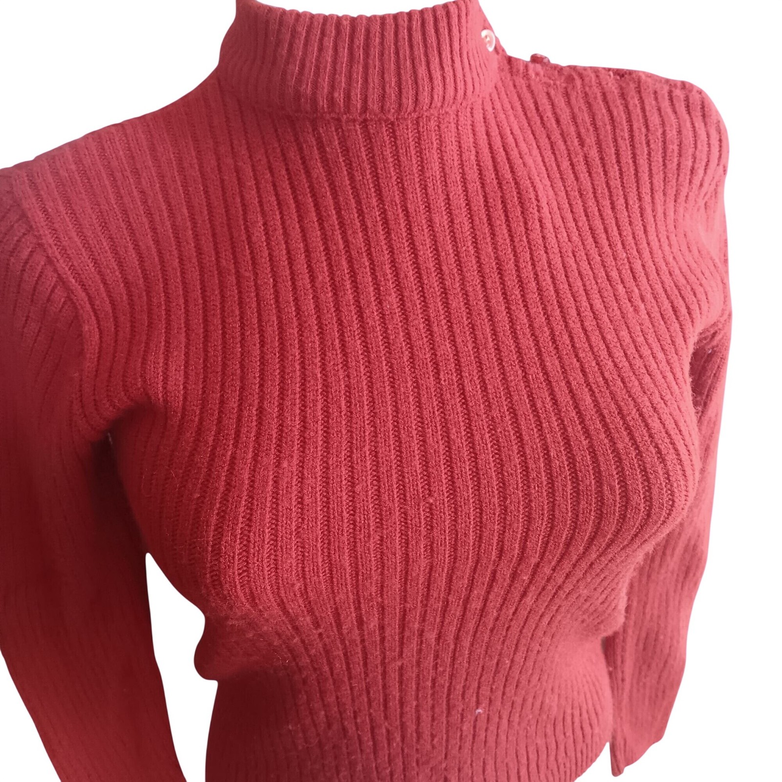 True Vintage Turtleneck Sweater Small True Boho Red Ribbed Knit Mock Rust 1970’s