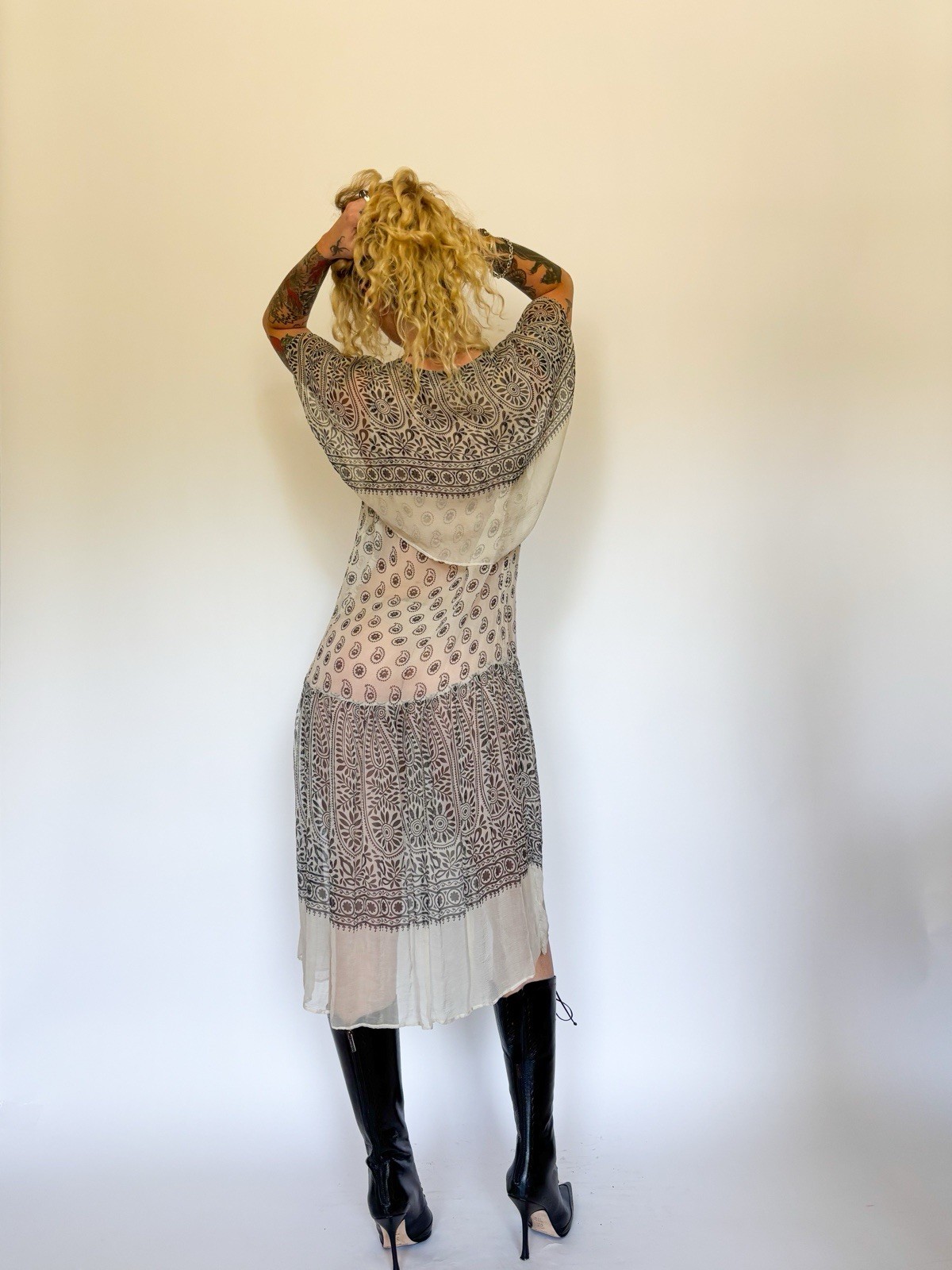 VINTAGE 1920’s SILK CHIFFON PAISLEY DRESS MIDI LENGTH