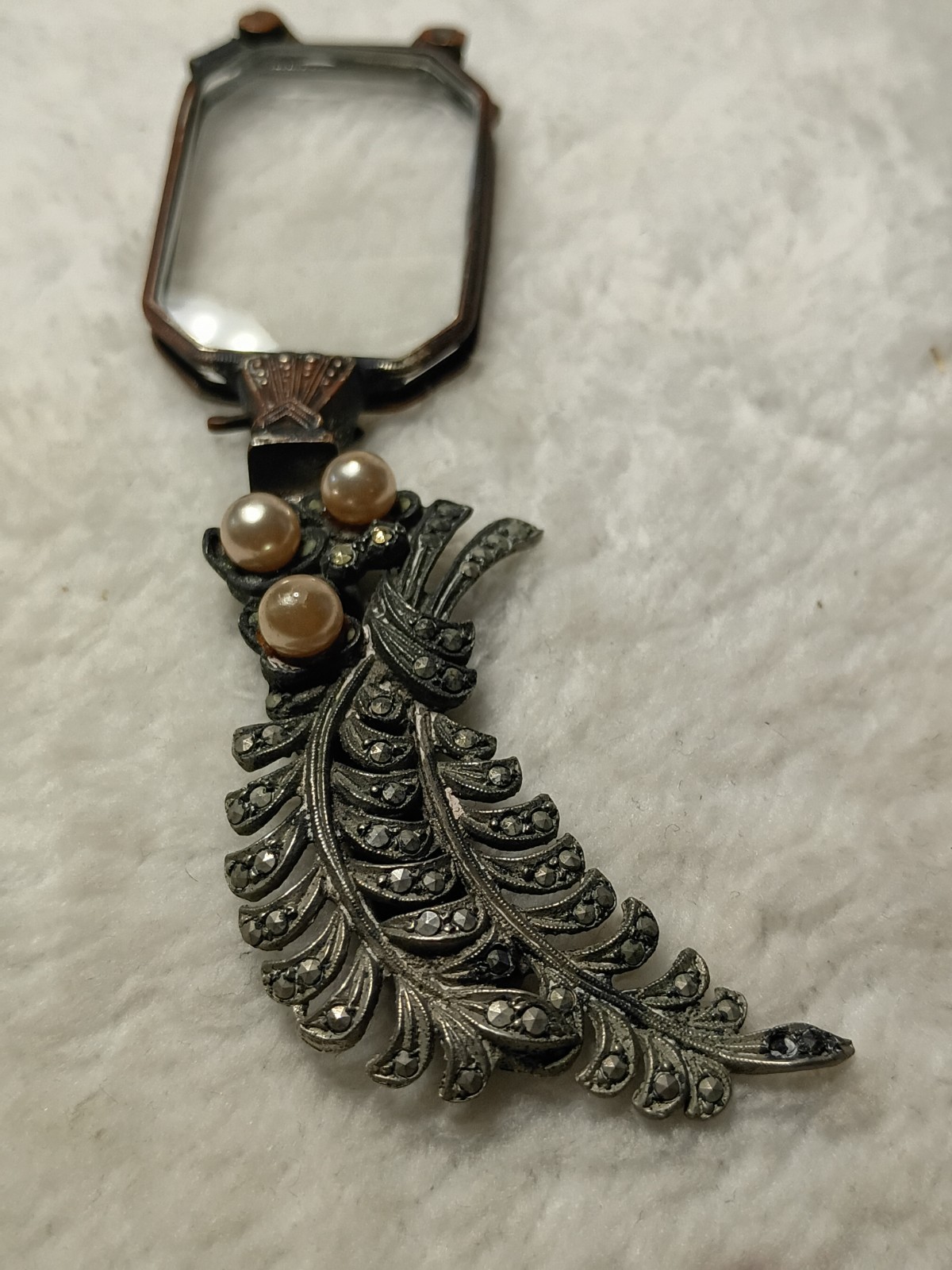 Antique Art Deco/Nouveau Folding Lorgnette(opera glasses) w/Floral, Pearl Handle