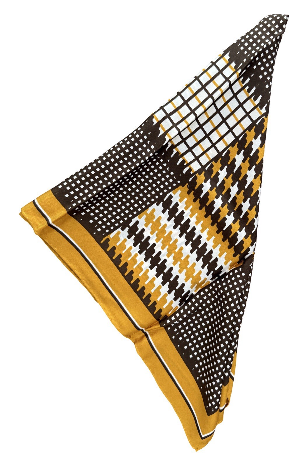 Vintage Echo Scarf | Mustard Brown Geometric Houndstooth Square | Retro Designer