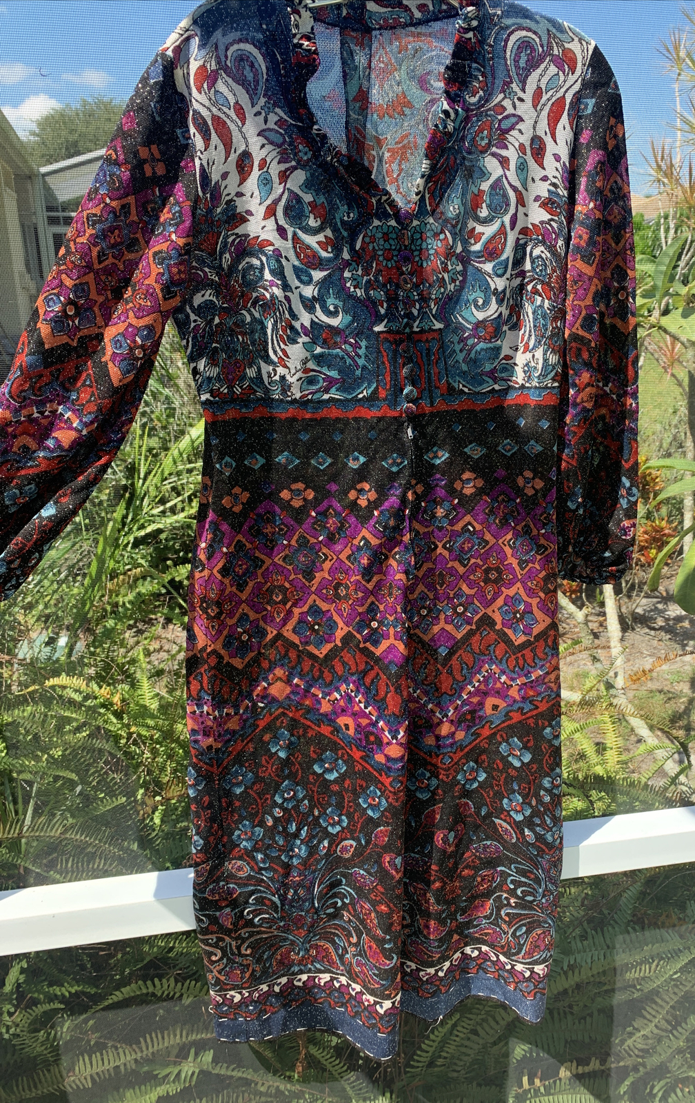 Vintage 70’s Emilia Bellini Mod BOHO Colorful Thin Polyester Dress Size M/L