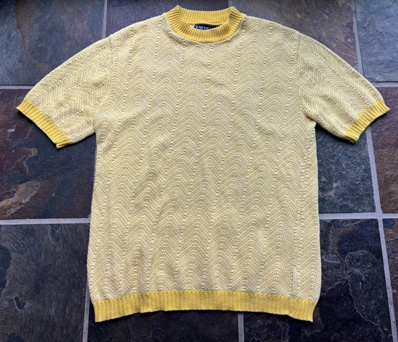 VTG 70s Robert Bruce Sweater TEE.lemon Yellow Ringer.M/L