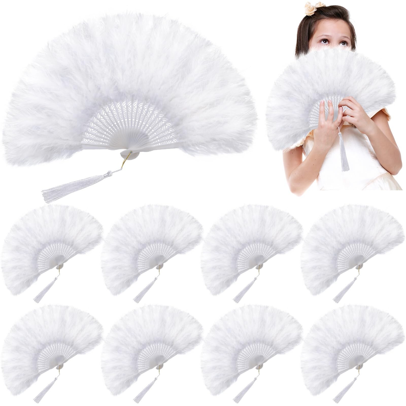 Kigley 8 Pcs Marabou Feather Fan Bulk Wedding Headband Vintage Folding 1920s …