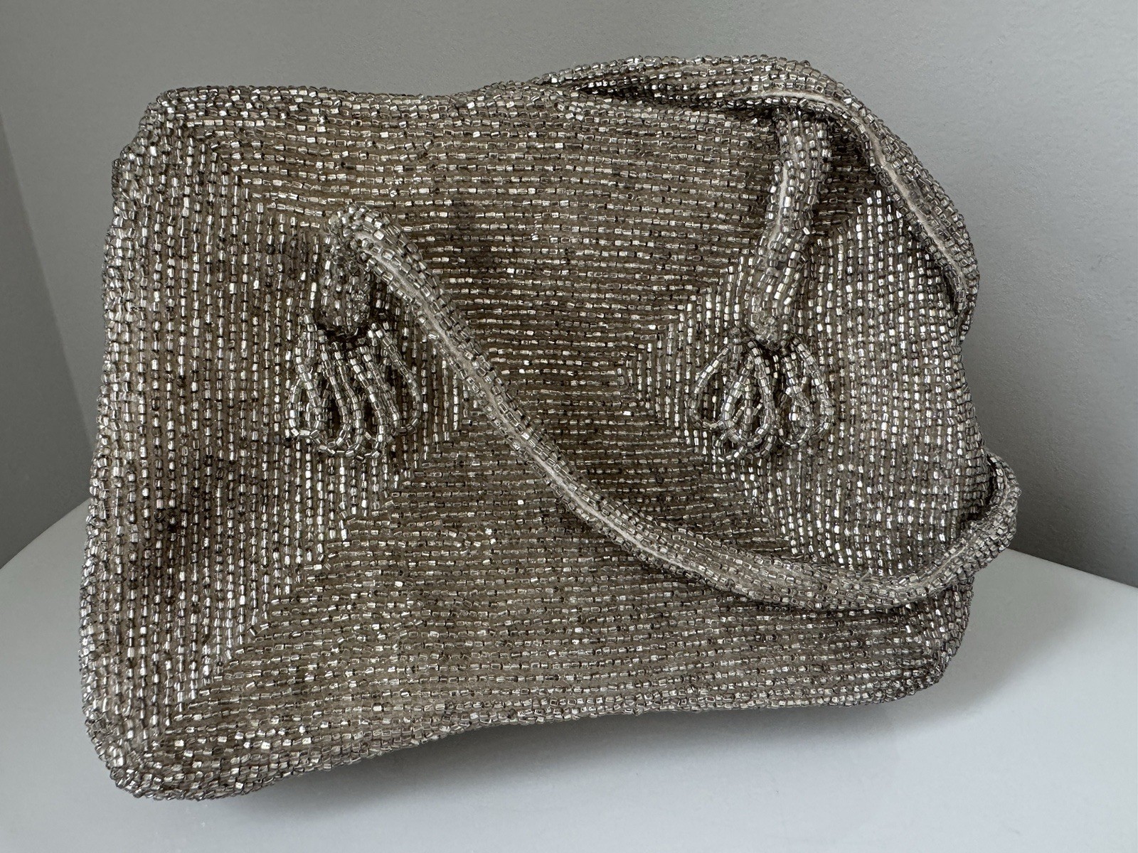 MINT museum quality Hand Beaded Satin MCM Walborg Metal Closure Luxury Purse
