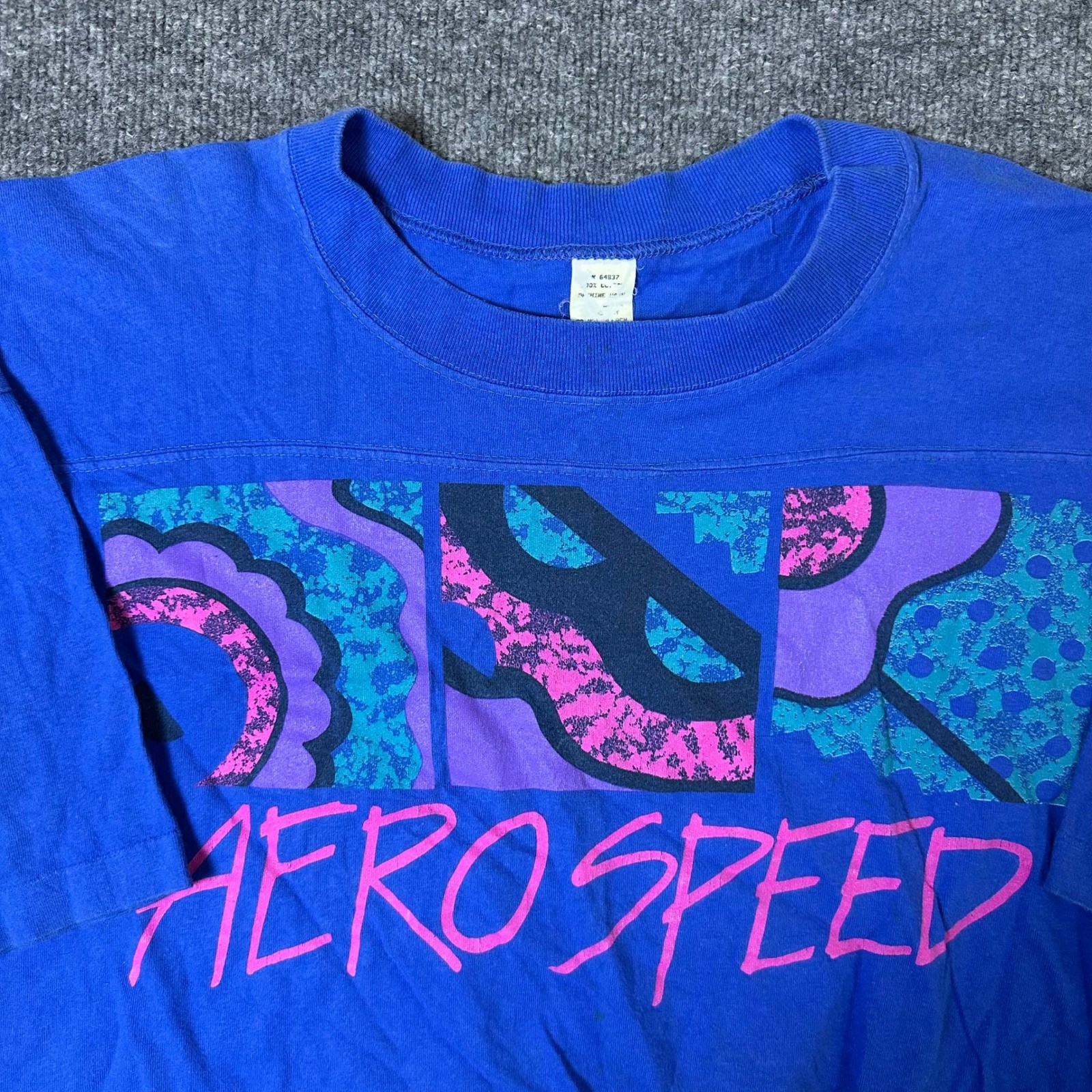 Aerospeed,Crop Top,Womens,Size L Blue Vintage 80s 90s Graphic Tee Made in USA