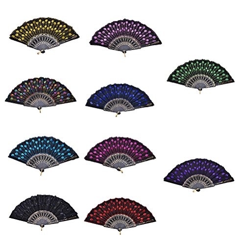 10 PCS Peacock Hand Fans, Spanish Folding Hand Fan, Embroidered Peacock -10 Pcs