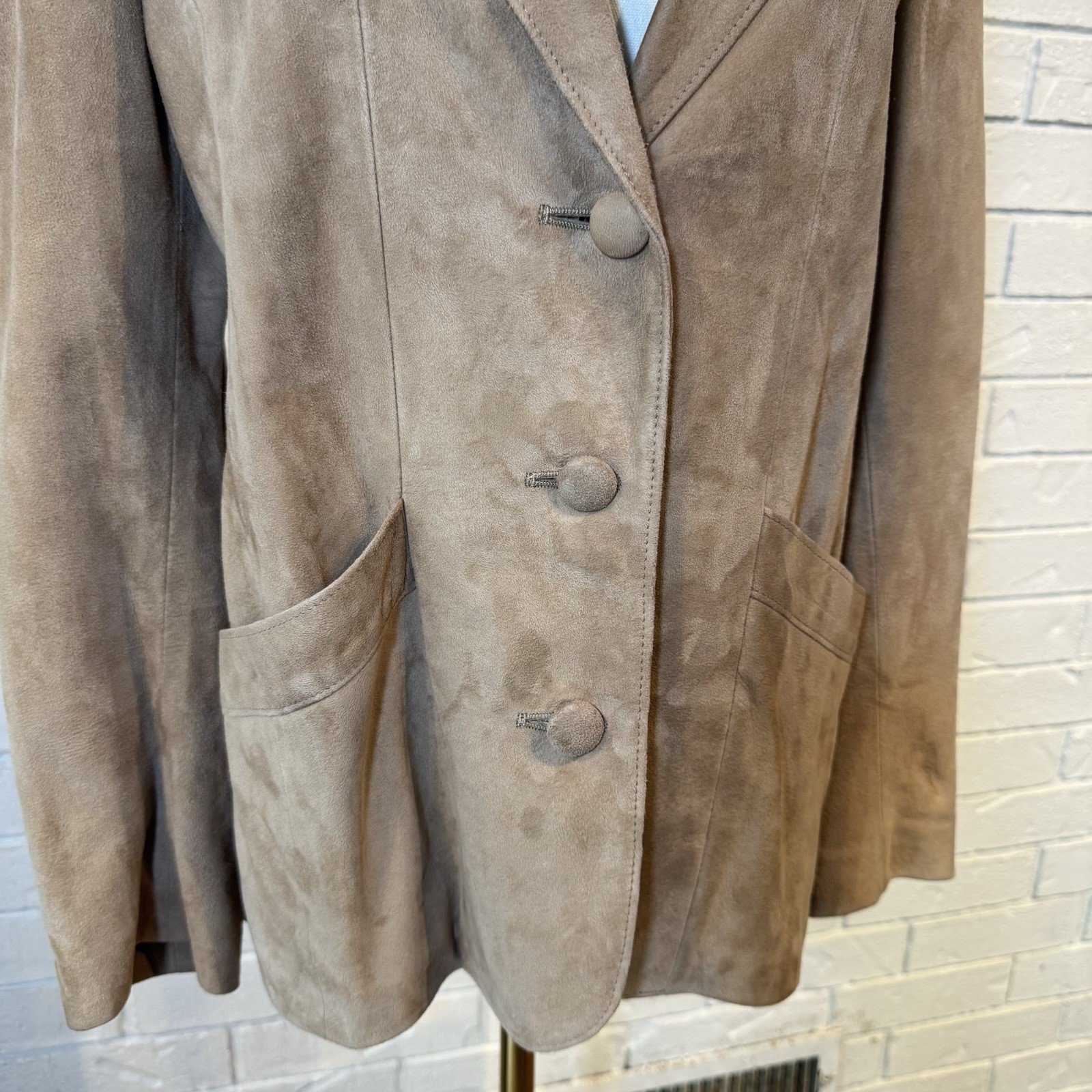 Vintage 80s 90s Skin Things Tan Suede Blazer Jacket Womens 10