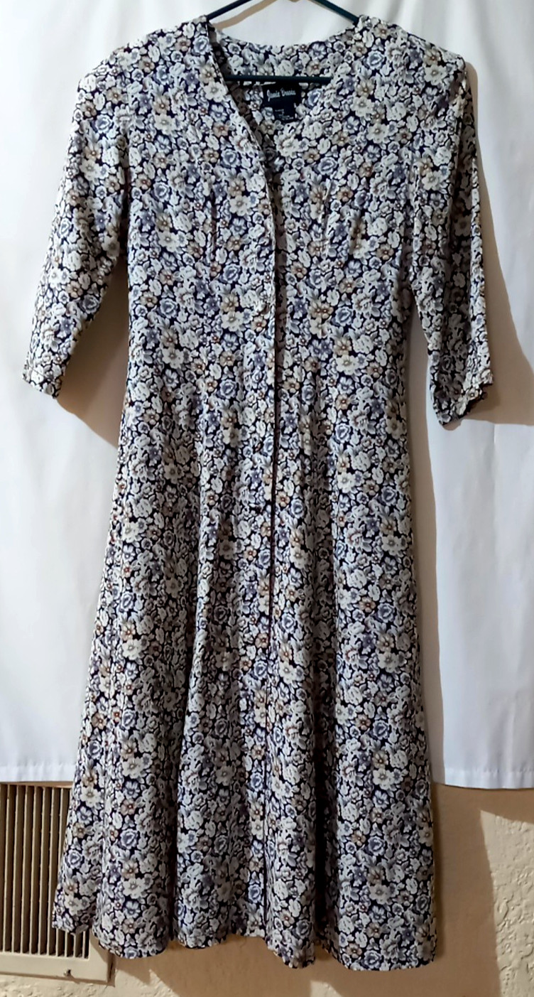 Vintage Jamie Brooke Floral on black Medium rayon Maxi dress button front