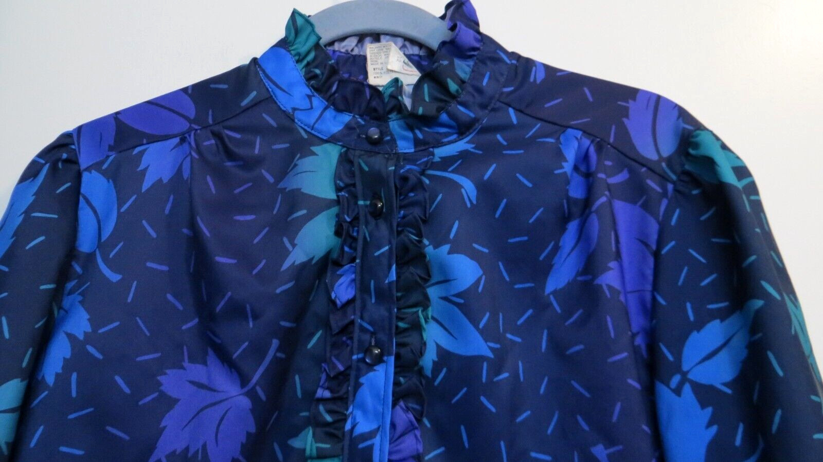 Vintage Shirley Button Up Shirt Blouse Womens Size 12 Ruffle Colorful Leaves Top