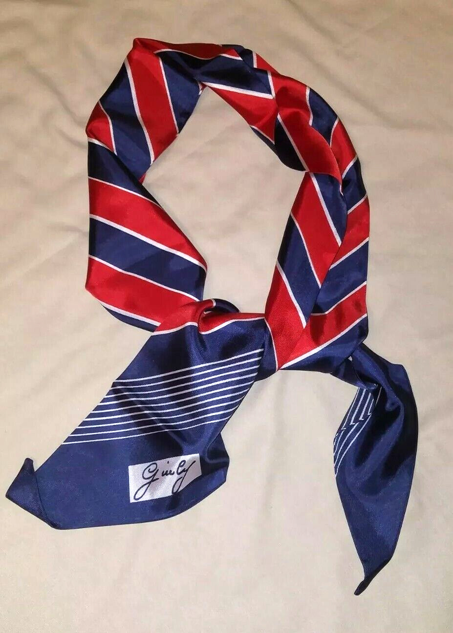 Vintage Designer Scarf Red White Blue Long Rectangle Hand Painted Acetate Twill