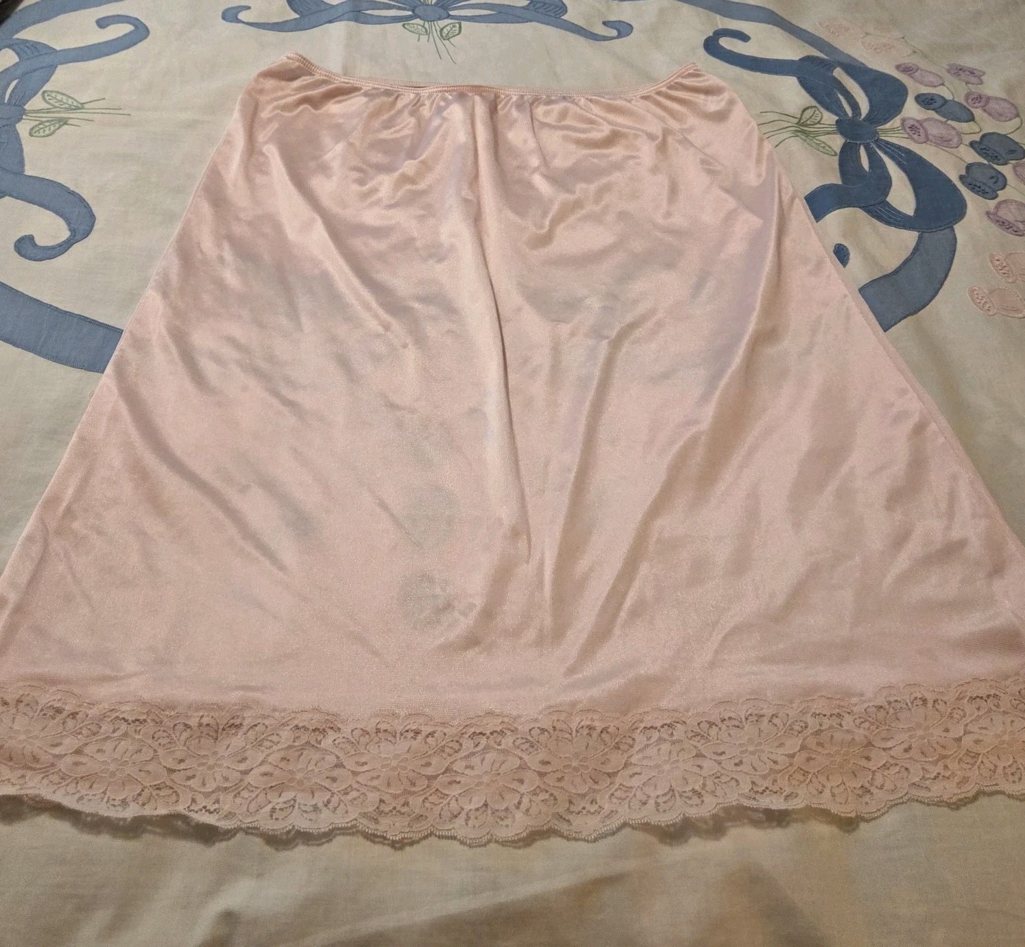 Vtg Sears Blush Pink Nylon Half Slip Lg. 2″ Lace Trim Approx. 24″ L USA 78064