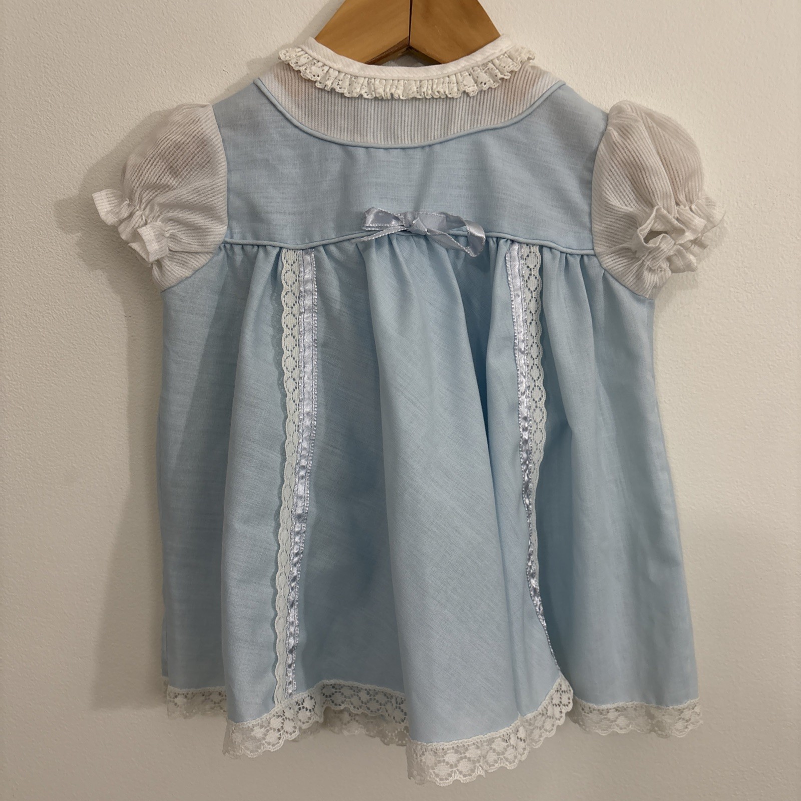 Baby Girl Vintage Sears Dress Blue Lace Trim Cottagecore 12-18 Months