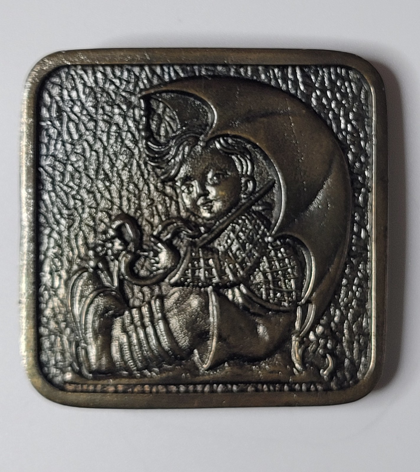 Kid Under Umbrella Brass Belt Buckle, 1974 Wyoming Studio Art Works James Lind