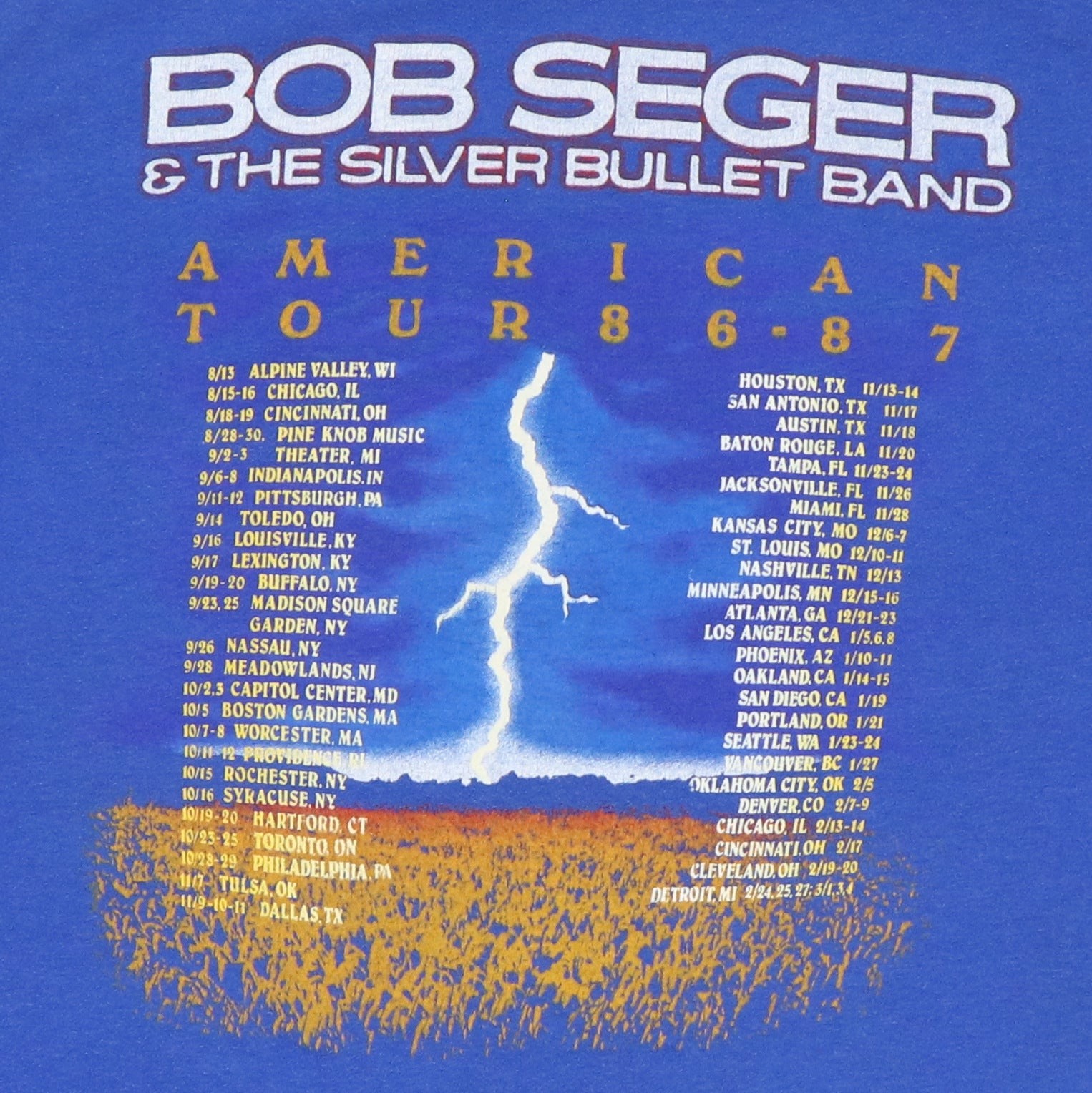 Original vintage 1986 Bob Seger & The Silver Bullet Band Tour Shirt