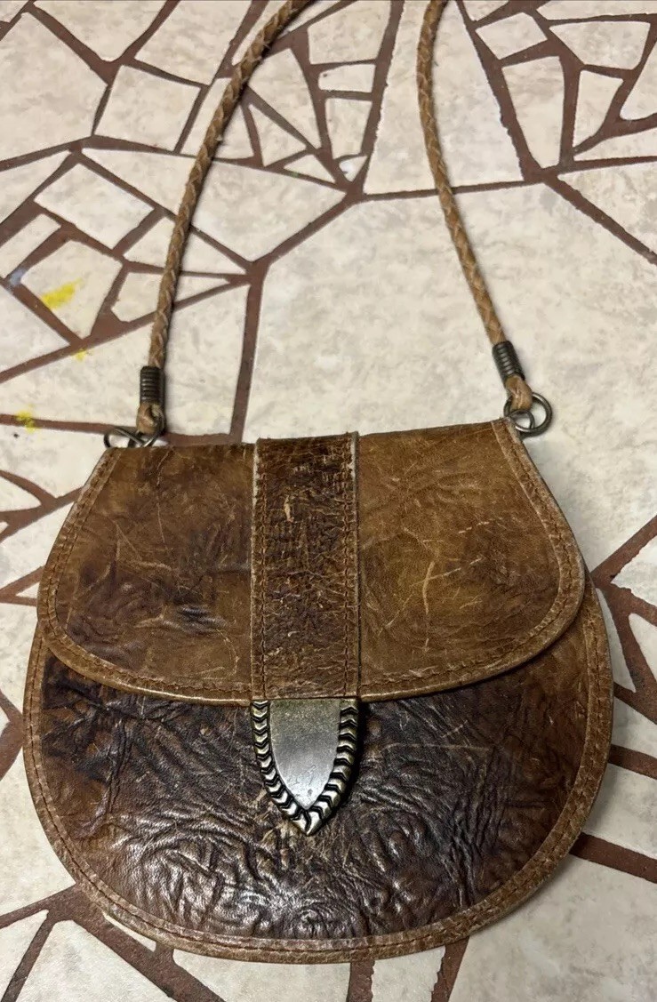 Rolfs Cowhide Leather Belt Pocket Snap Wallet Coin Purse Vtg Braided Crossbody