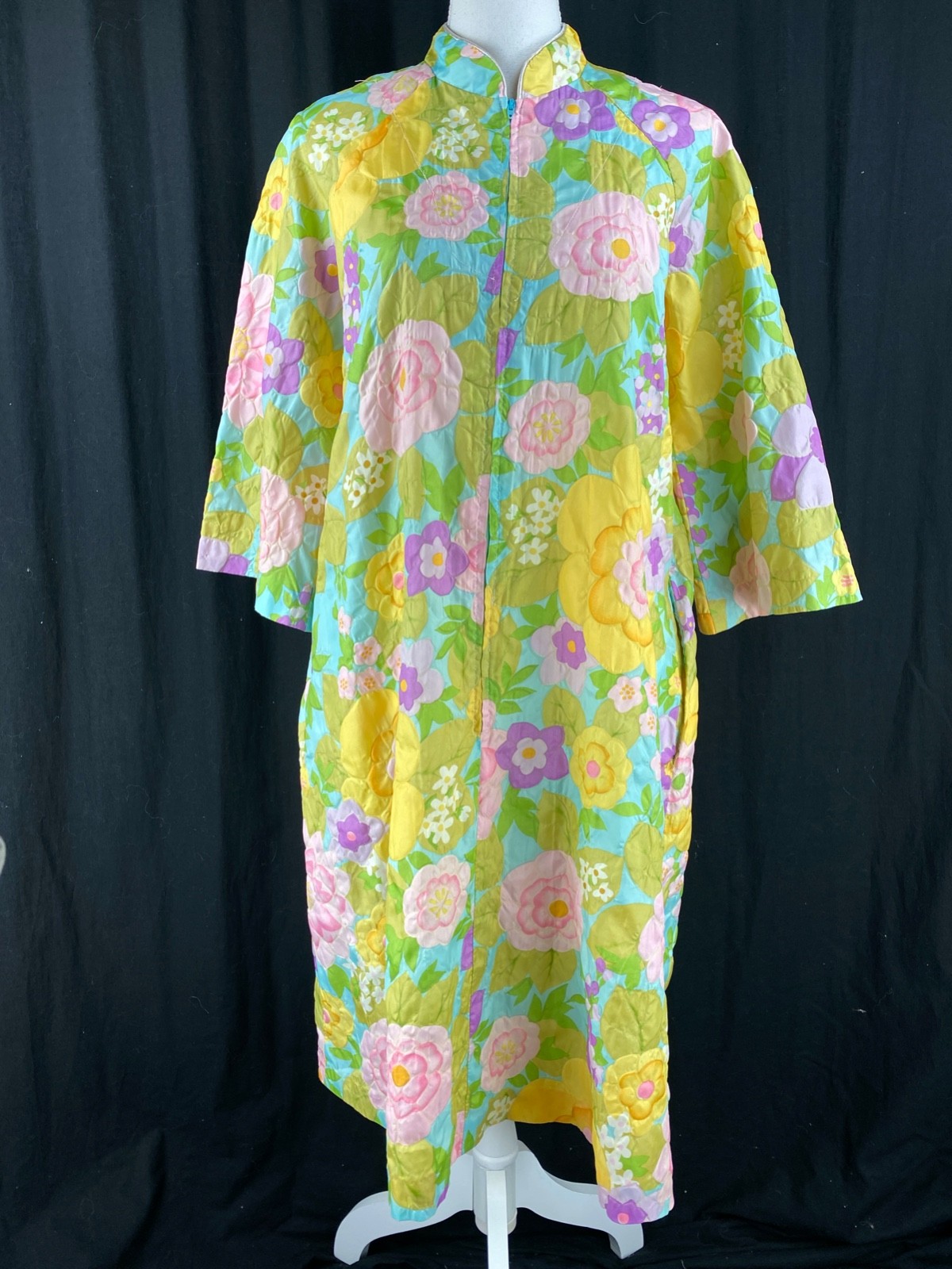 Stella Fagin Vtg 60s Neiman Marcus House Dress Coat Zip Spring Floral Boho Art