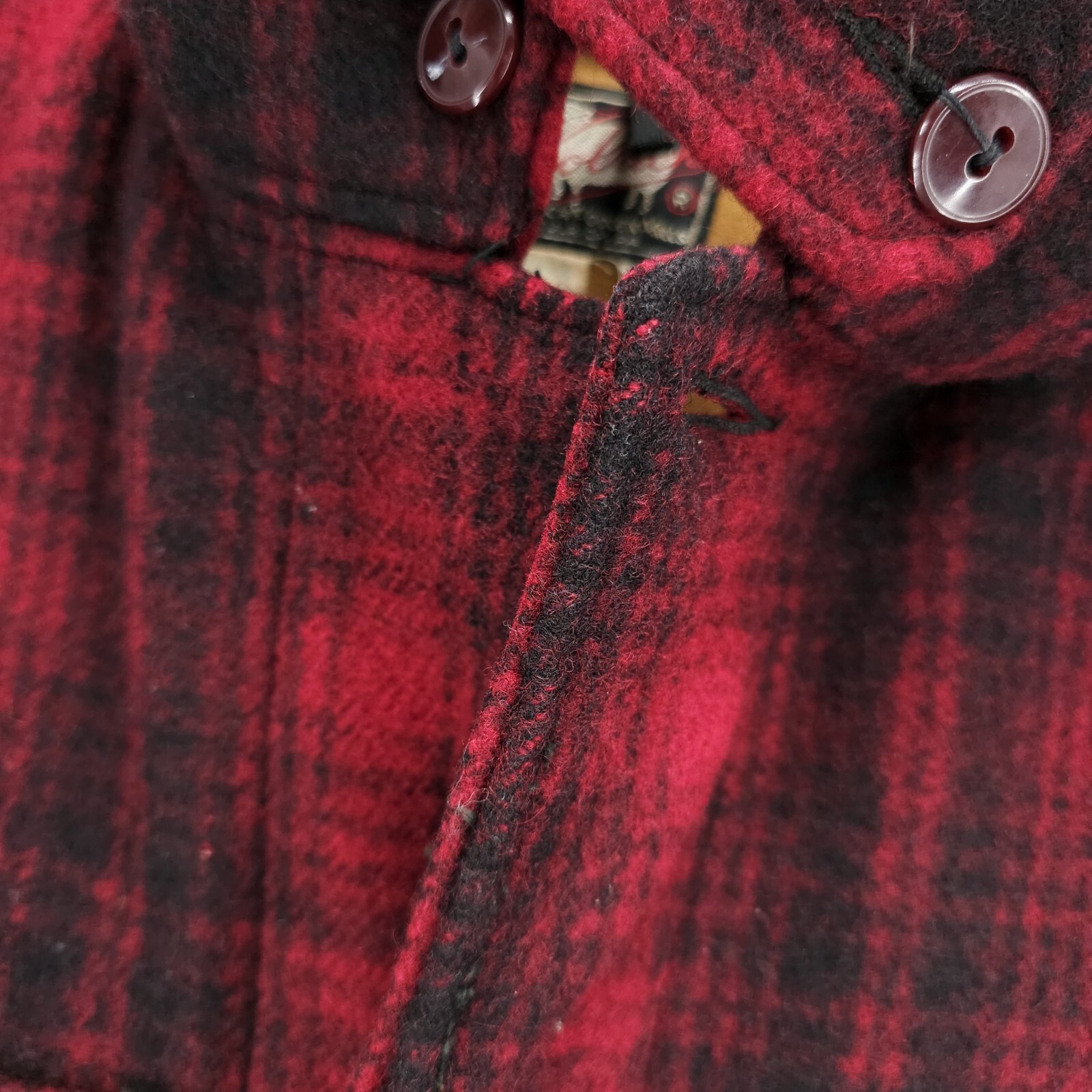 WOOLRICH Vintage 40s 50s Wool Hunting Jacket Red Buffalo Plaid Game Pouch Sz 40