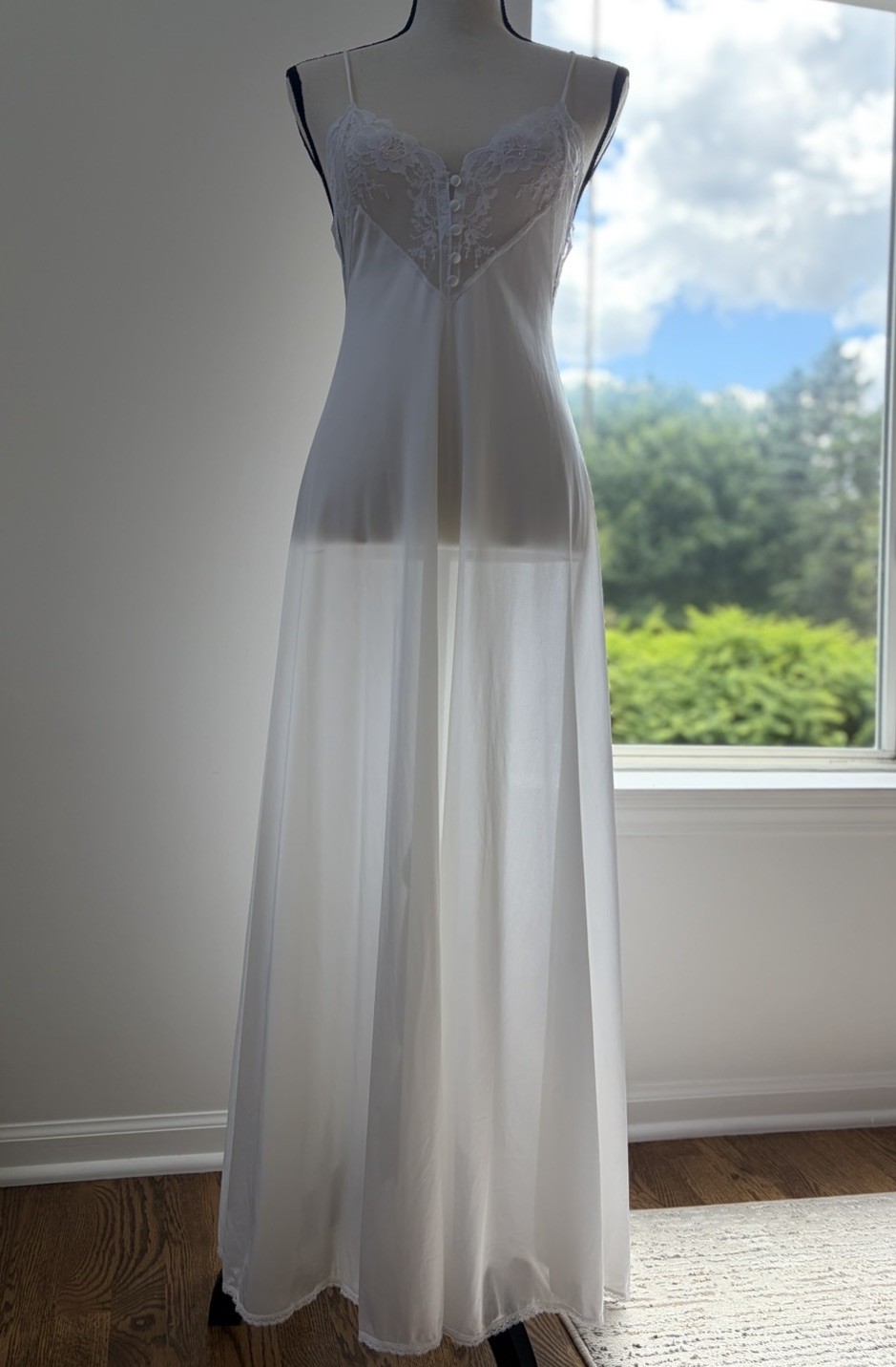 VTG 70s Barbizon White Lace Maxi Nightgown Slip S Fairy Whimsi Feminine Bridal