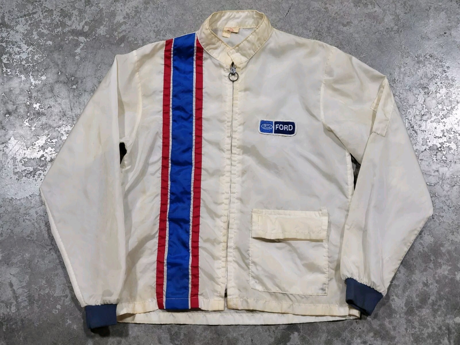 Vintage 1960s Ford Racing Stripe S Nylon Race Jacket Shelby Cobra Mustang GT40