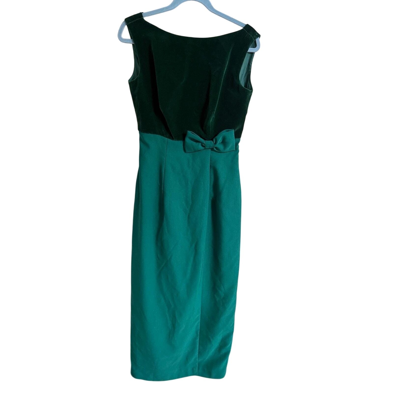 J Reynolds Designs Vintage Emerald Green Velvet Bow Evening Gown Dress 9/10
