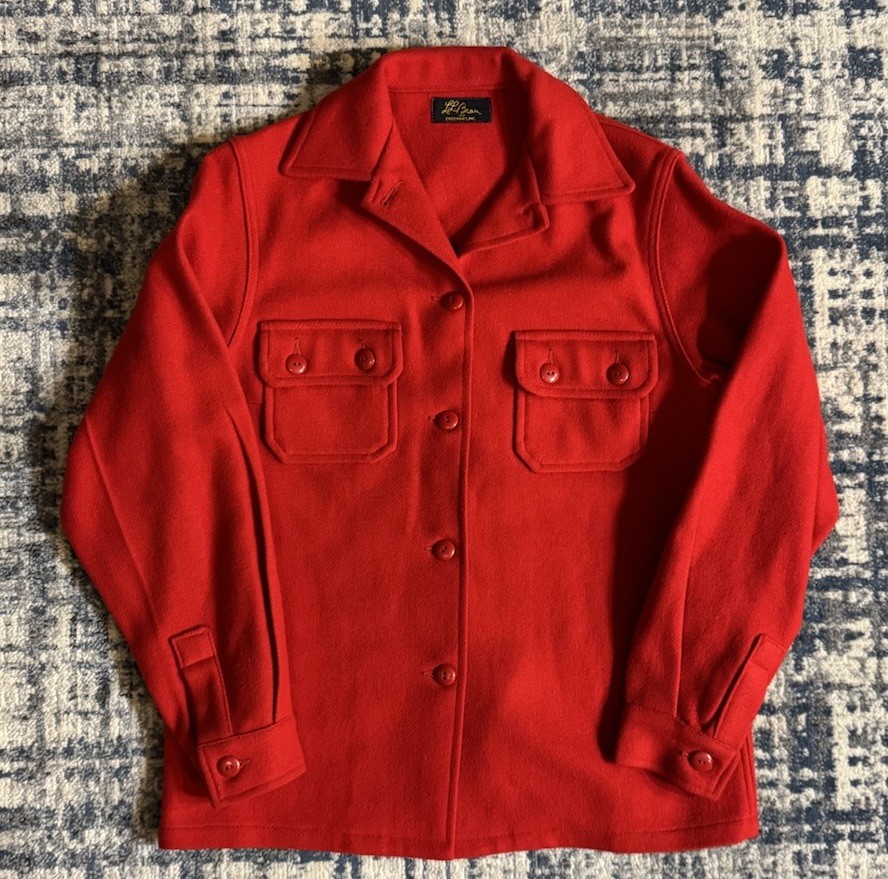 Vintage 1940s L.L. Bean Cursive Label BSA Red Wool Shirt-Jac Jacket Size Small