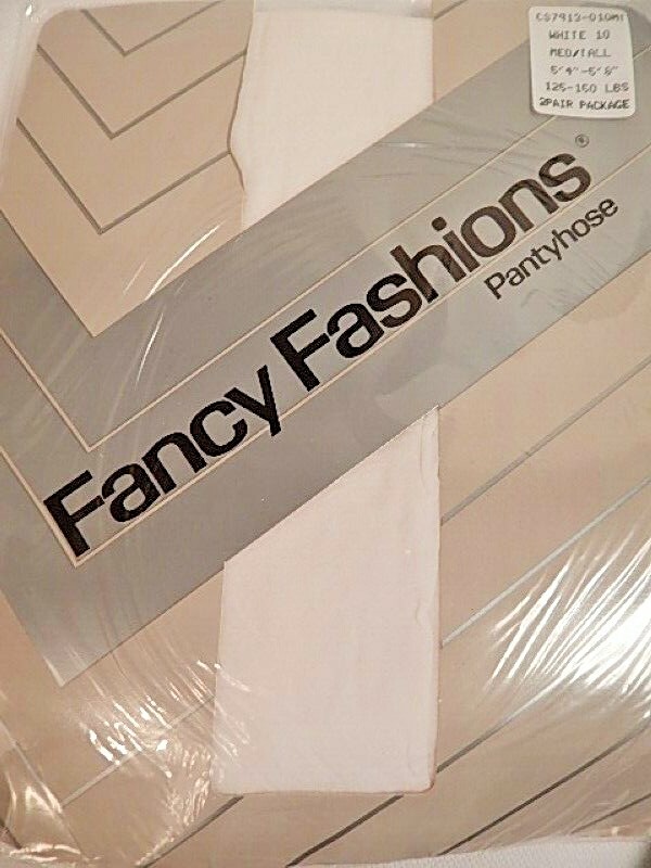 Nos Vintage Fancy Fashions Pantyhose White 2 Pair Nylons USA Made Retro Mod M