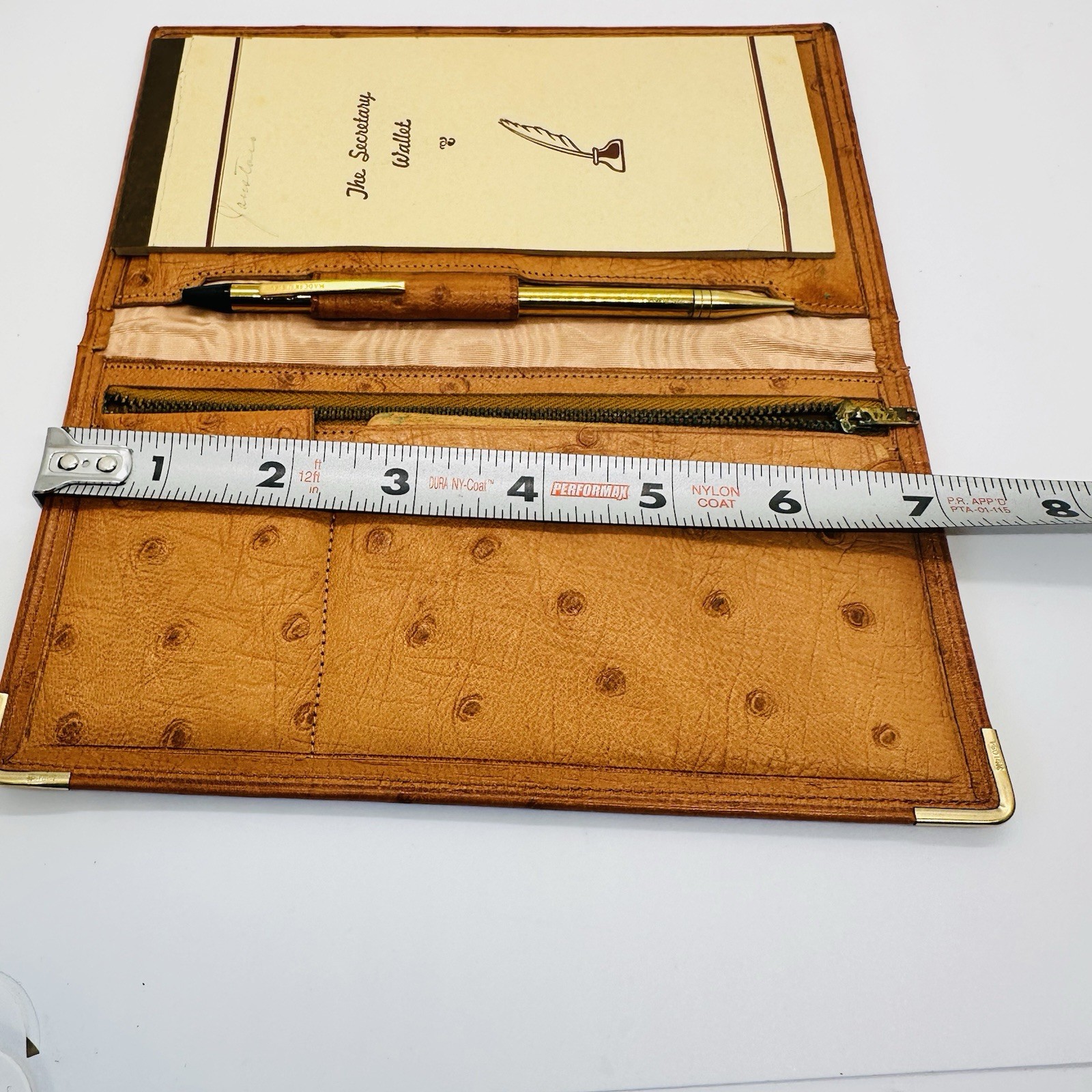VTG 1950s Organizing Wallet Ostrich Leather With Mechanical Pencil Notepad