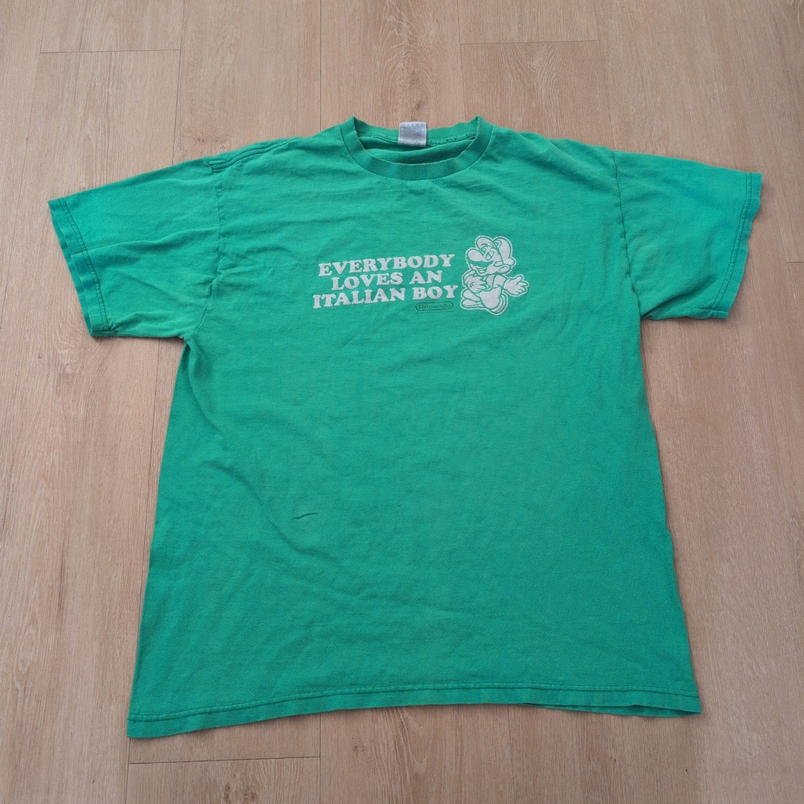 Vintage Nintendo Super Mario Adult Large Italian Boy T-Shirt Green Thrashed