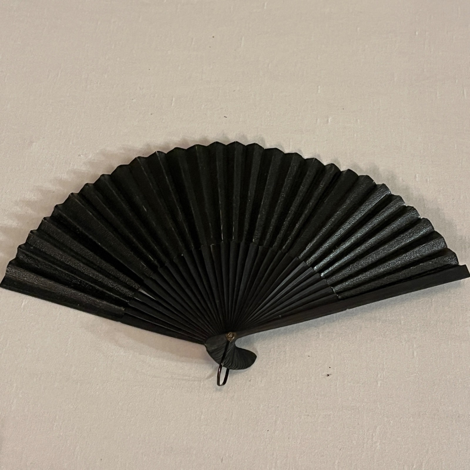 Vintage Wooden & Paper Hand Fan Fold Up 1920-1930s Black Japan