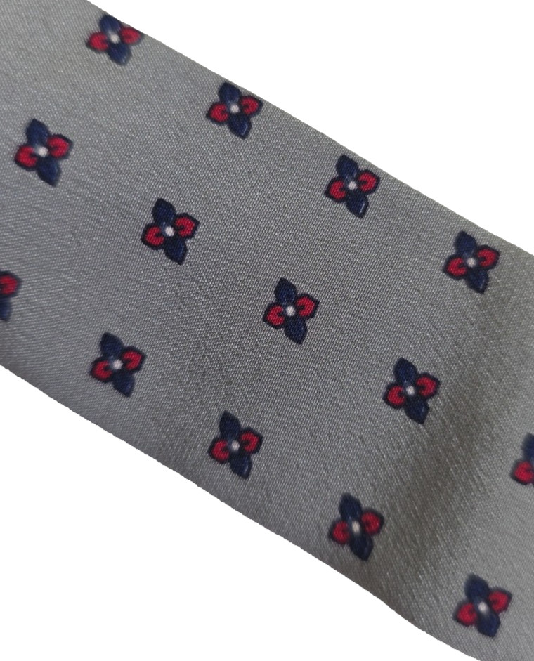 Vintage Brooks Brothers All Silk Self-Tie Bow Tie Gray with Red and Navy Pattern
