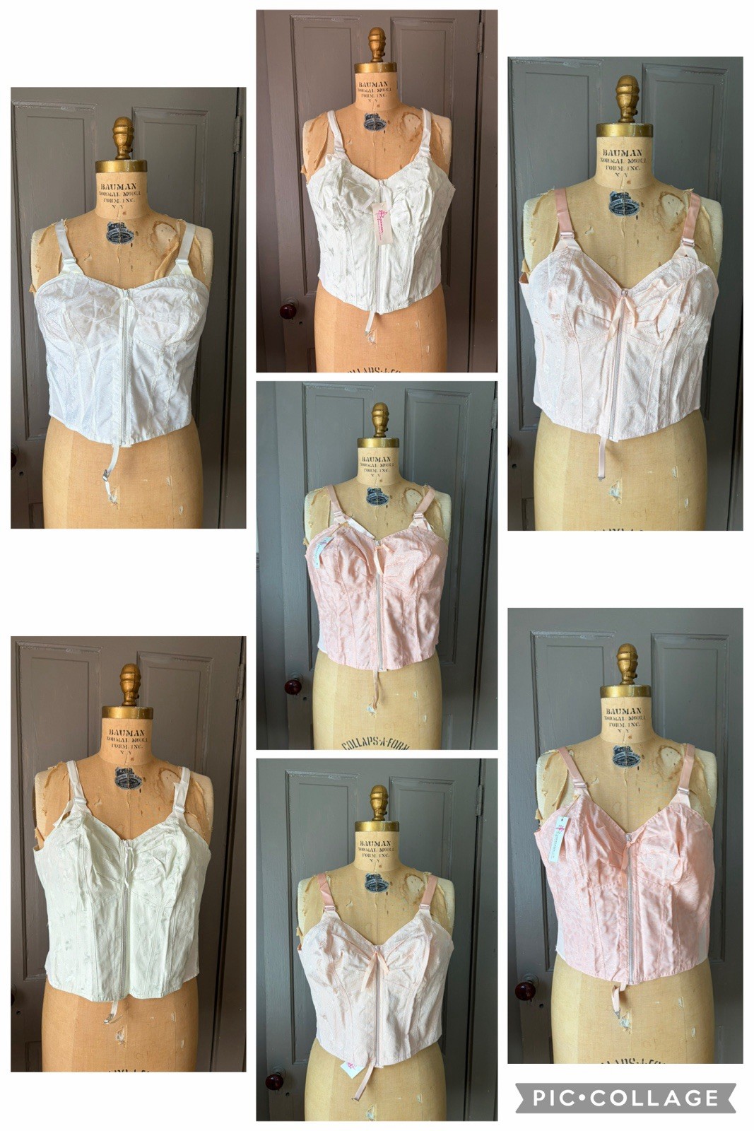 Vintage 1950s NOS Spencer Satin Jacquard Longline Zip Front Bra Corset Lot x7