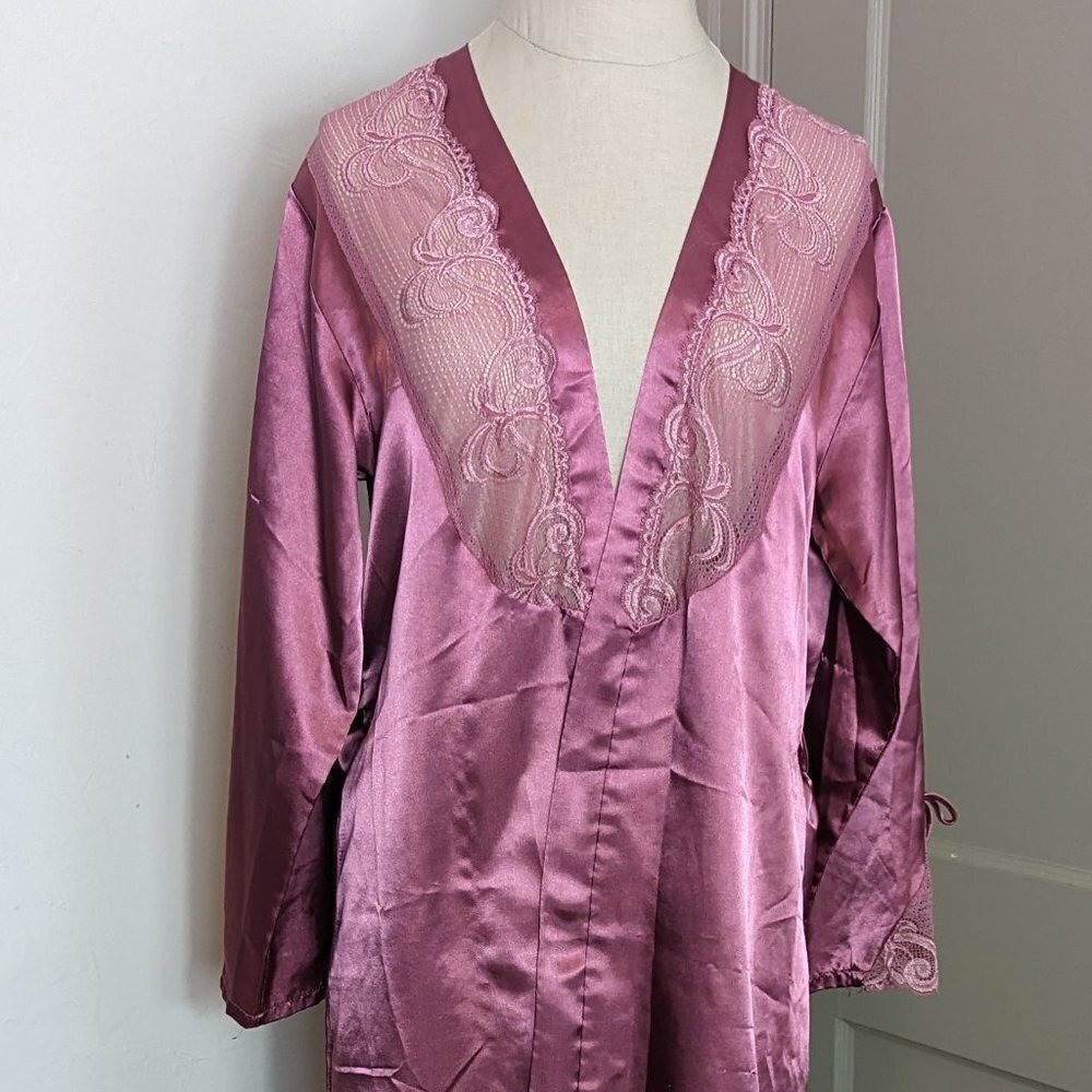 Vintage 90’s Dark Romance Robe Satin Sheer Lace Loungewear Lingerie Boho