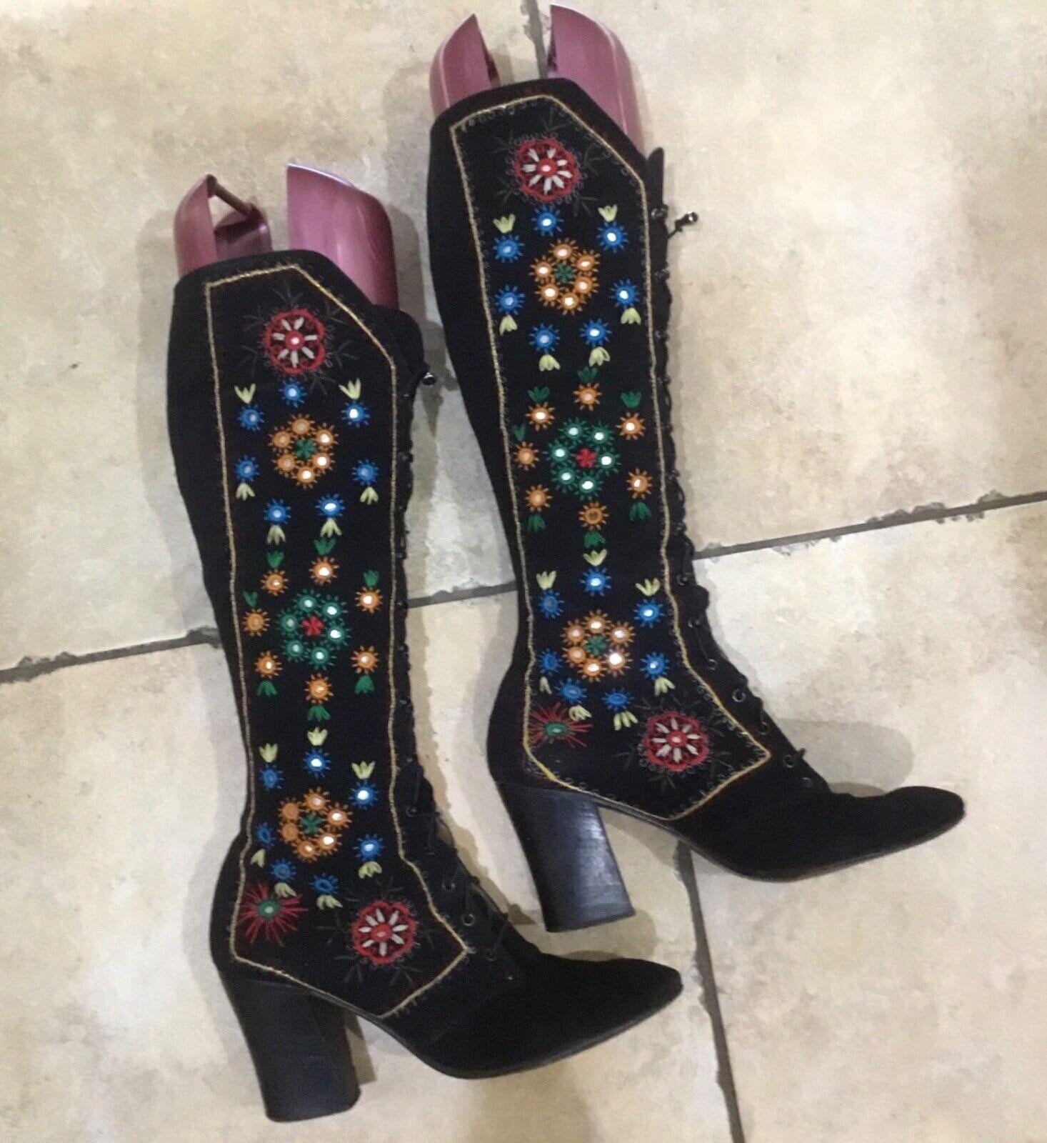 Jerry Edouard Boots Vintage Gogo Boots Penny Lane Boots Floral Embroidered Boots