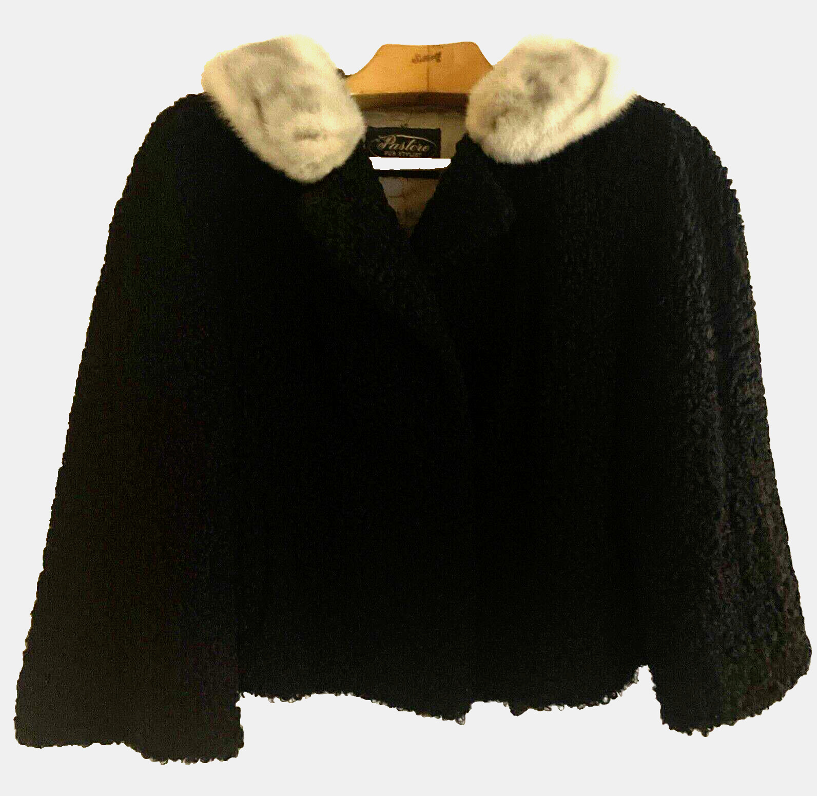 VTG Persian Curly Lamb Coat Mink Fur Collar Black Genuine Luxe Old Money M/L