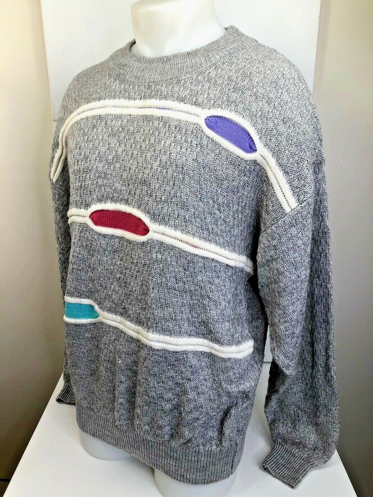 1980/90s Vintage JED Purple/Teal/Gray/White Cosby/Tundra Mens L Sweater