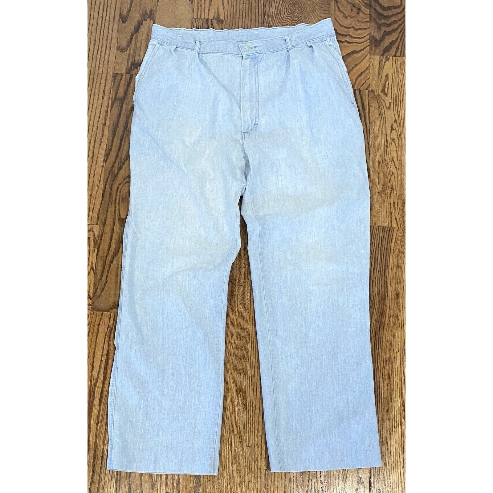 Eddie Bauer Vintage Men’s Denim Jeans Chinos Lightweight Pleated Front 34×27.5